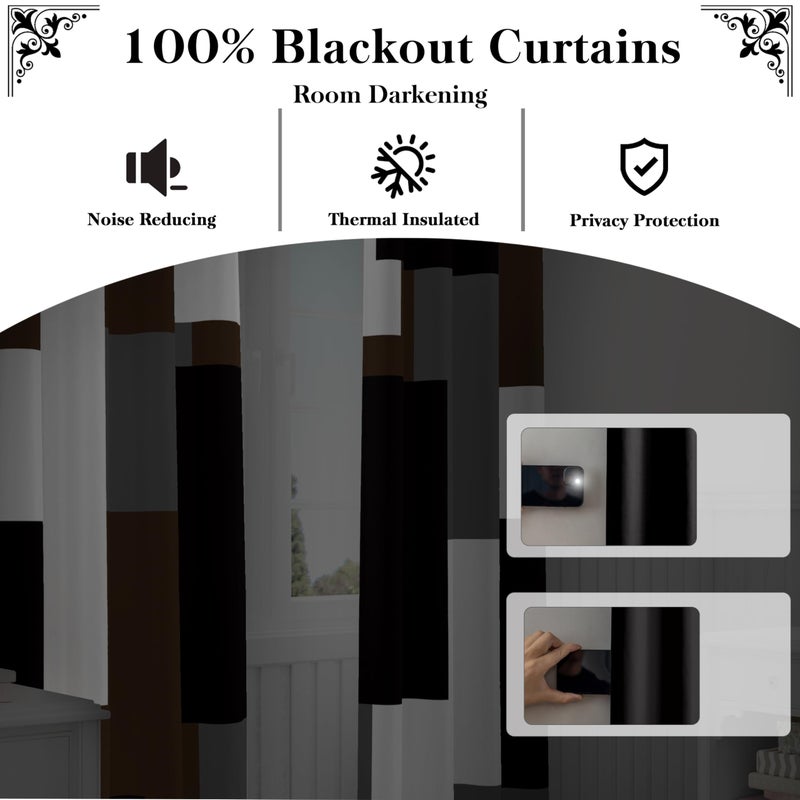 Tyrot Brown 100% Blackout Curtains for Bedroom 63 inch Long 2 Panels Set Black White Gray Modern Abstract Geometric Black Out Curtains Insulated Room Darkening Window Drapes for Living Room, 52Wx63L - Image 3