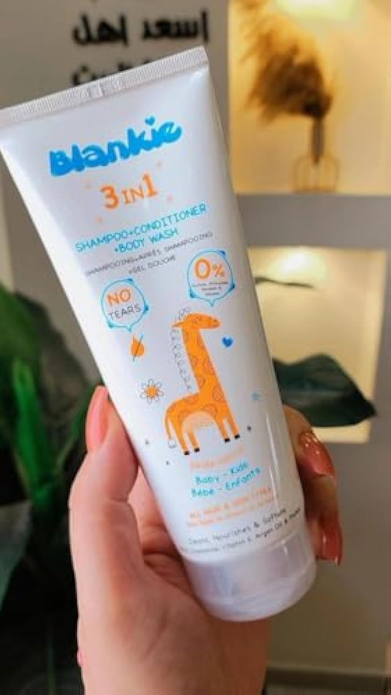 "BLANKEY" Shampoo + Conditioner + Baby Body Wash 3 in 1 – Soft Formula Infused with Chamomile & Argan Oil – Tear-Free & Sulfate & Paraben Free – 200ml - Image 4