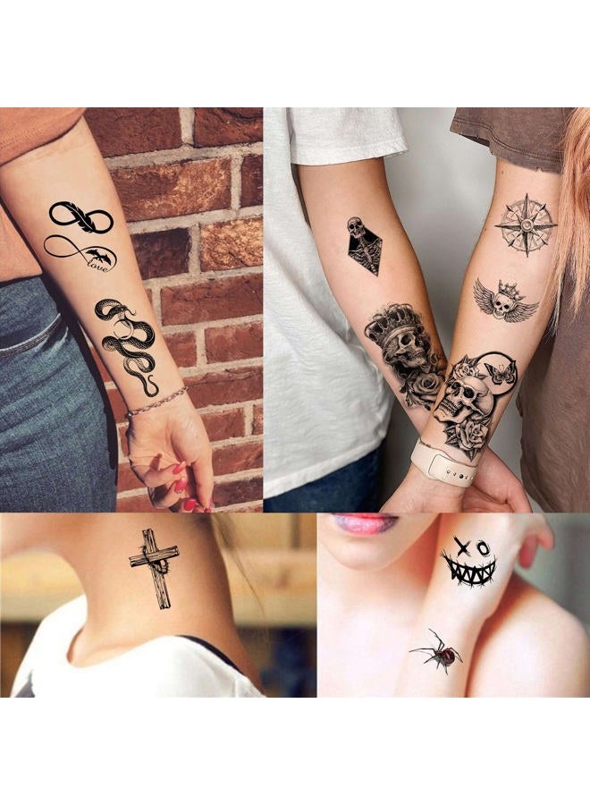 Bilizar 48 Sheets 3D Small Temporary Tattoos For Kids Women Neck Girls Arm Boys, Temp Tiny Halloween Tattoo Stickers Men Spider Cross Scorpion Snake Tiger Lion, Flower Ghost Skull Fake Tatoos Acnhor - Image 2