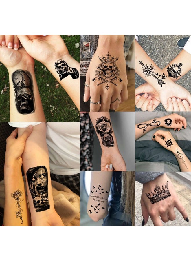 Bilizar 48 Sheets 3D Small Temporary Tattoos For Kids Women Neck Girls Arm Boys, Temp Tiny Halloween Tattoo Stickers Men Spider Cross Scorpion Snake Tiger Lion, Flower Ghost Skull Fake Tatoos Acnhor - Image 3