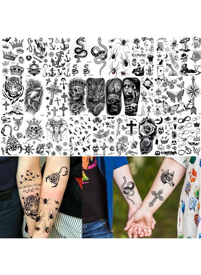 Bilizar 48 Sheets 3D Small Temporary Tattoos For Kids Women Neck Girls Arm Boys, Temp Tiny Halloween Tattoo Stickers Men Spider Cross Scorpion Snake Tiger Lion, Flower Ghost Skull Fake Tatoos Acnhor - Image 5