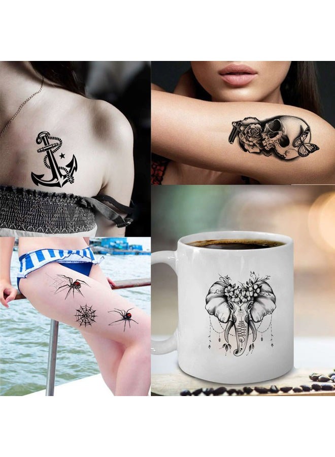 Bilizar 48 Sheets 3D Small Temporary Tattoos For Kids Women Neck Girls Arm Boys, Temp Tiny Halloween Tattoo Stickers Men Spider Cross Scorpion Snake Tiger Lion, Flower Ghost Skull Fake Tatoos Acnhor - Image 4