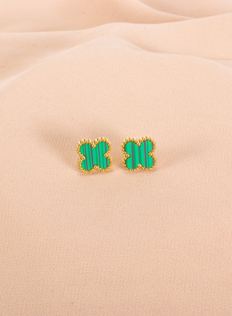 Marblic Green Clover Leaf Stainless Steel Golden Earring