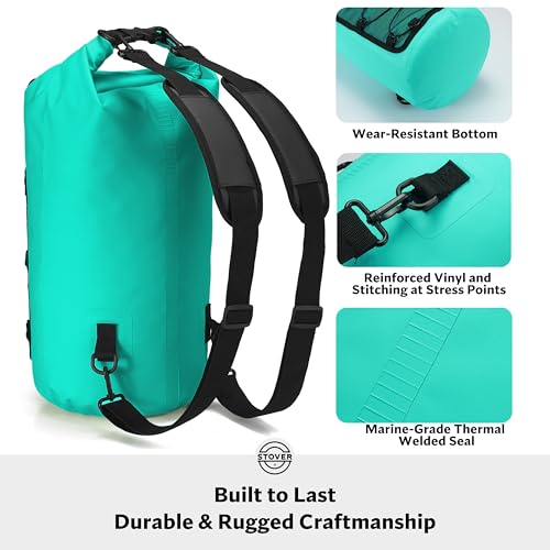 STOVER 5/10/25/30/40/55L Waterproof Dry Backpack & Phone Case- Large Floating Dry Bag for Kayaking, Travel, Hiking, Fishing, Camping, Motorcycles & Beach, Heavy-Duty Roll Top Men/Women (Teal) - Image 4