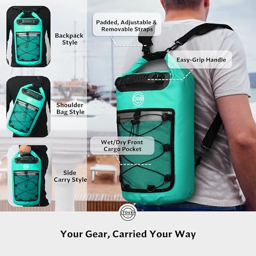 STOVER 5/10/25/30/40/55L Waterproof Dry Backpack & Phone Case- Large Floating Dry Bag for Kayaking, Travel, Hiking, Fishing, Camping, Motorcycles & Beach, Heavy-Duty Roll Top Men/Women (Teal) - Image 3