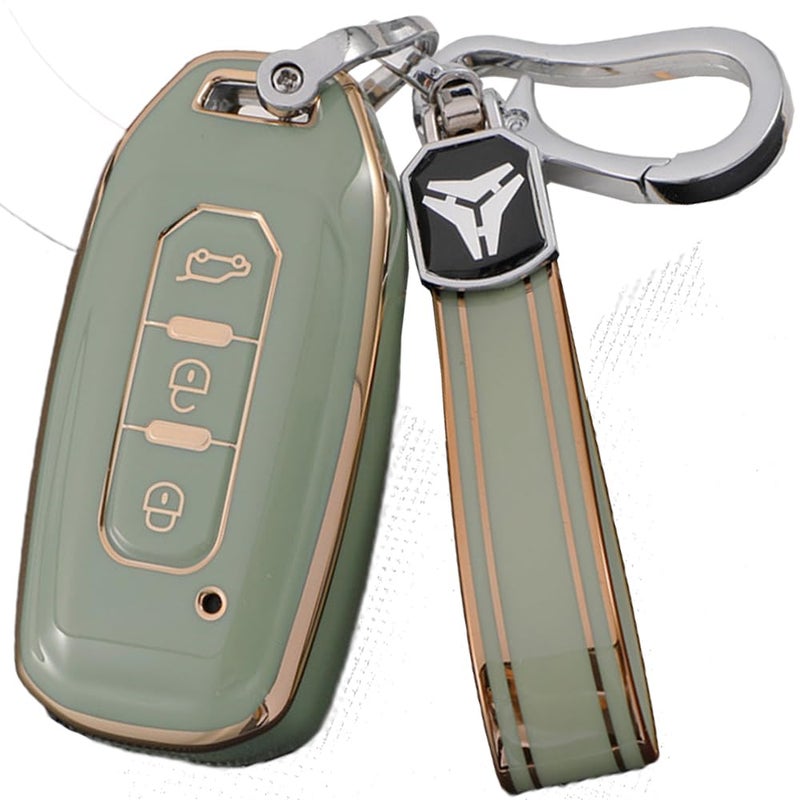 SANRILY GoldenEdge Soft Key Fob Cover for Ford Territory 2023 2022 2021 Titanium EV Key Keyless 3 Button Key Case Shell with TPU Keychain Green