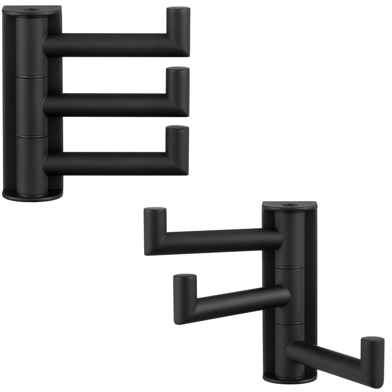 Angle Simple Swivel Towel Hooks for Bathroom, SUS 304 Stainless Steel Foldable 3 Arms Robe Towel Holder, Shower Wall Coat Hooks, Matte Black, 2 Pack - Image 1