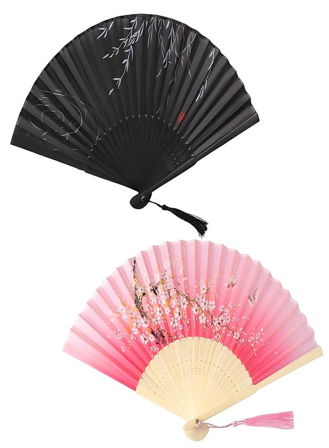 GODSDWARES 2PCS Chinese Fan for Hand, Hand Fan Manual, Hand Fan Foldable Chinese Vintage Style Handheld Fan with Bamboo Frame Chinese Japenese Style Fan Foldable - Image 1
