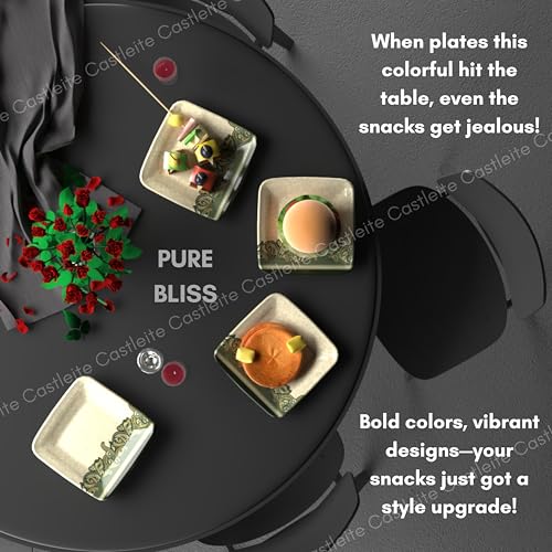 Castleite Bliss Melamine Quarter Plates Set of 6 - Size 7', Non Breakable, Square Designer Plate for Serving Snacks, Breakfast, Lunch or Dinner at Home, Kitchen, or Café, Stainless (Sandy Shores) - Image 5