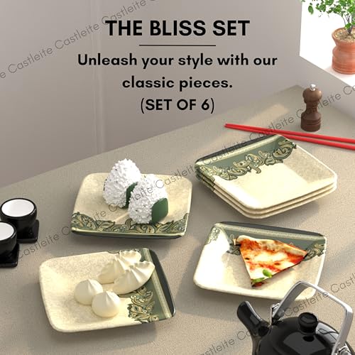 Castleite Bliss Melamine Quarter Plates Set of 6 - Size 7', Non Breakable, Square Designer Plate for Serving Snacks, Breakfast, Lunch or Dinner at Home, Kitchen, or Café, Stainless (Sandy Shores) - Image 2