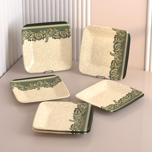 Castleite Bliss Melamine Quarter Plates Set of 6 - Size 7', Non Breakable, Square Designer Plate for Serving Snacks, Breakfast, Lunch or Dinner at Home, Kitchen, or Café, Stainless (Sandy Shores) - Image 1