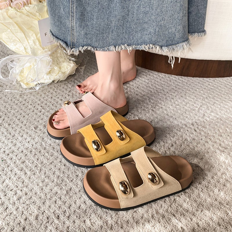 Retro Velcro Slippers For Women'S Outer Wear Summer Heightening Thick-Soled Boken Slippers Beach Shoes - Image 3