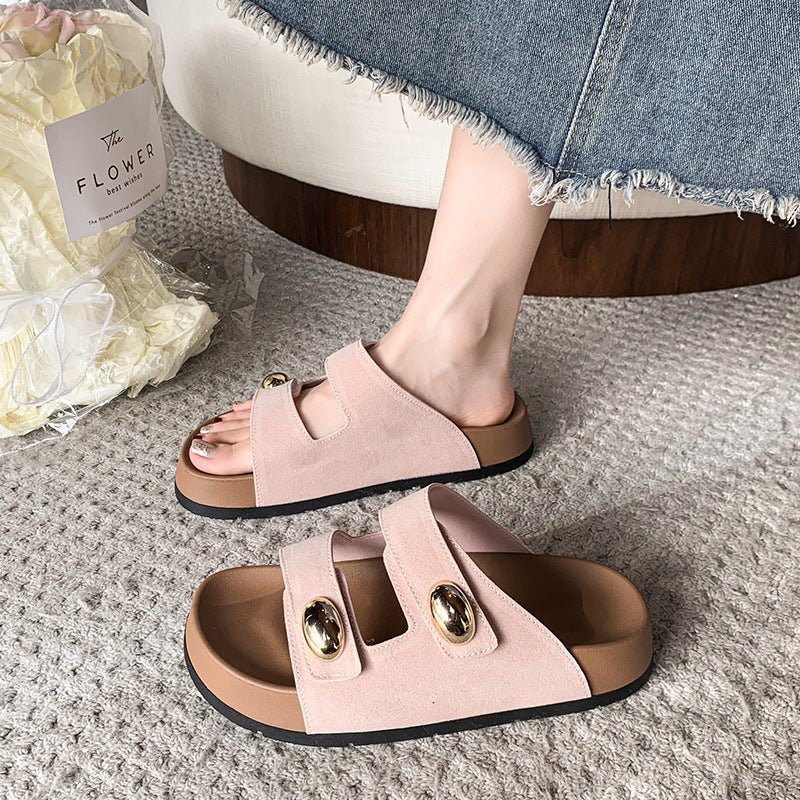 Retro Velcro Slippers For Women'S Outer Wear Summer Heightening Thick-Soled Boken Slippers Beach Shoes - Image 1
