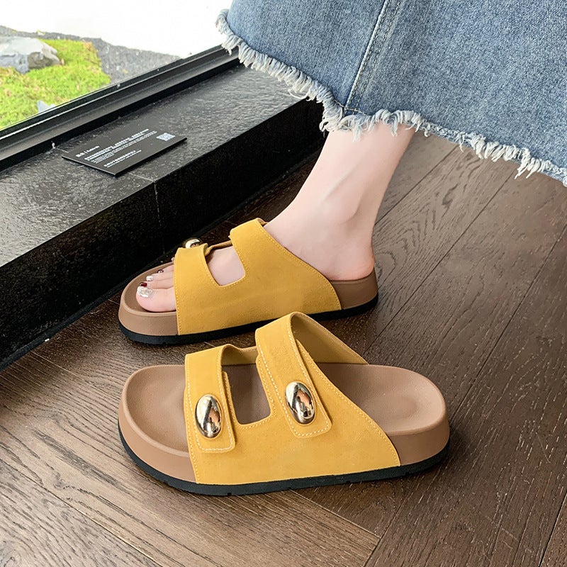 Retro Velcro Slippers For Women'S Outer Wear Summer Heightening Thick-Soled Boken Slippers Beach Shoes - Image 5