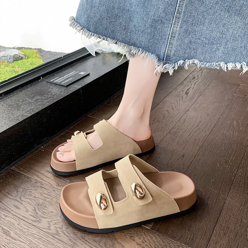 Retro Velcro Slippers For Women'S Outer Wear Summer Heightening Thick-Soled Boken Slippers Beach Shoes - Image 4
