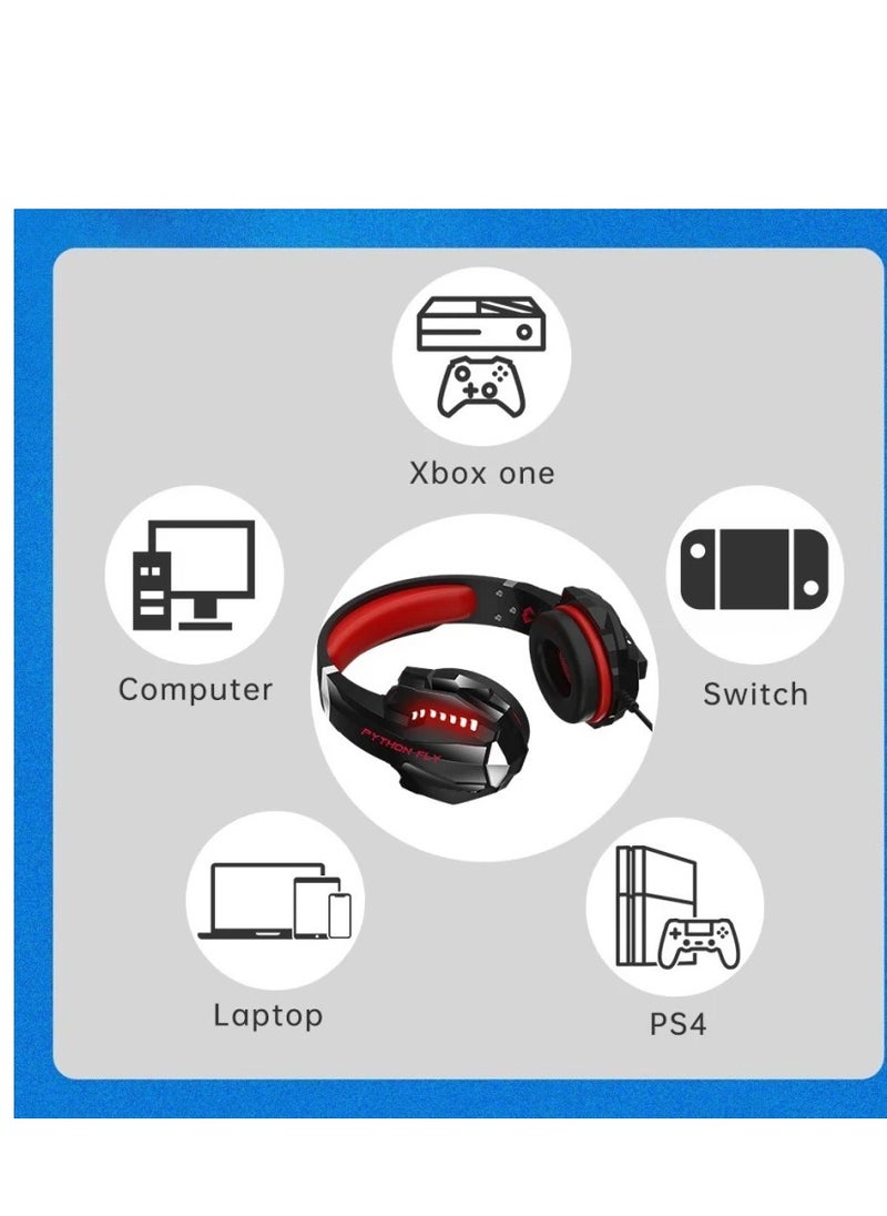 Python Fly G9000 PRO Wired Over Ear Gaming Headphones 7.1 Surround Sound Noise Isolating 120-degree Adjustable Mic 40mm Driver - for PC, PS5, Xbox, Mobiles, Tablets, Laptops  - Image 4