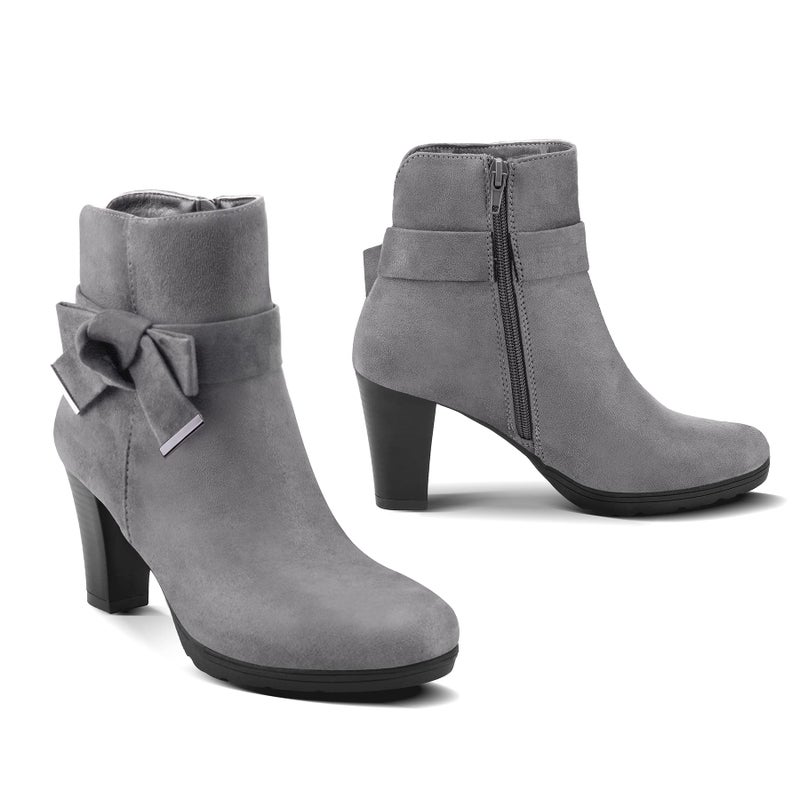 mysoft Women's Booties with Heel, Chunky Stacked Heel Zipper Ankle Boots for Ladies - Image 2