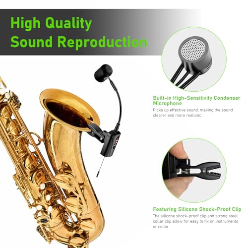 ACEMIC UHF Wireless Saxophone Microphone System Wireless Transmitter and Receiver Clip-on Instrument Microphones & Systems Mic for Trumpet, Sax, Musician, Active PA Systems, ST-5 - Image 3