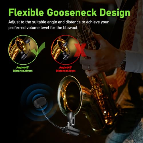 ACEMIC UHF Wireless Saxophone Microphone System Wireless Transmitter and Receiver Clip-on Instrument Microphones & Systems Mic for Trumpet, Sax, Musician, Active PA Systems, ST-5 - Image 5