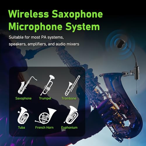 ACEMIC UHF Wireless Saxophone Microphone System Wireless Transmitter and Receiver Clip-on Instrument Microphones & Systems Mic for Trumpet, Sax, Musician, Active PA Systems, ST-5 - Image 4