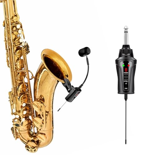 ACEMIC UHF Wireless Saxophone Microphone System Wireless Transmitter and Receiver Clip-on Instrument Microphones & Systems Mic for Trumpet, Sax, Musician, Active PA Systems, ST-5 - Image 1