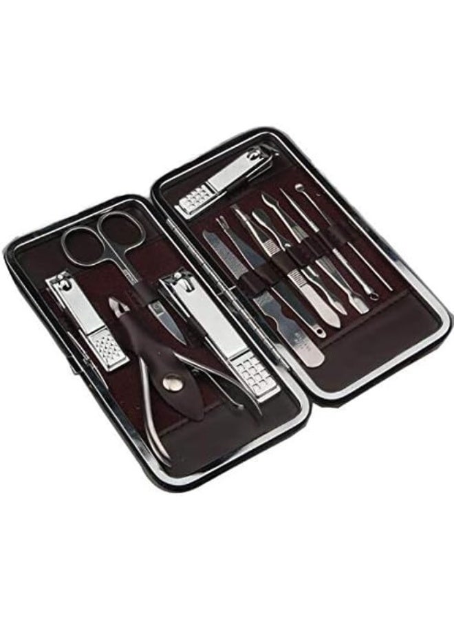 12-Piece Professional Manicure & Pedicure Kit – Stainless Steel Nail Care Set with Luxury Travel Case Complete Grooming Kit for Hands, Feet & Facial Care – Durable Tools with Portable PU Leather Case - Image 1