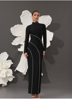 Meilun Women's Black High Neck Long Sleeved Evening Gown  - Image 1