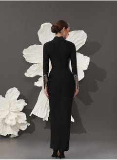 Meilun Women's Black High Neck Long Sleeved Evening Gown  - Image 2