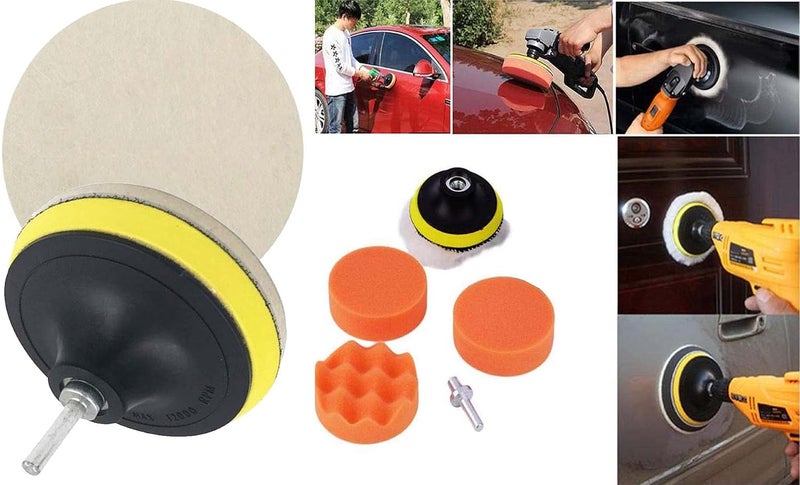 3" inch 7 Pieces Wool & Felt Waxing Sponge & Felt Pads Buffing Polishing Pad Car Polisher Kit with M10/14 Drill Adapter (Pack of 2 Sets, Multicolour) - Image 2