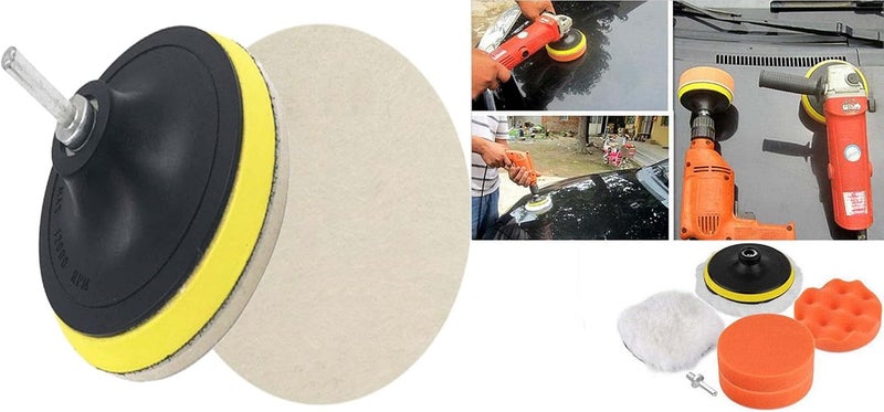 3" inch 7 Pieces Wool & Felt Waxing Sponge & Felt Pads Buffing Polishing Pad Car Polisher Kit with M10/14 Drill Adapter (Pack of 2 Sets, Multicolour) - Image 3