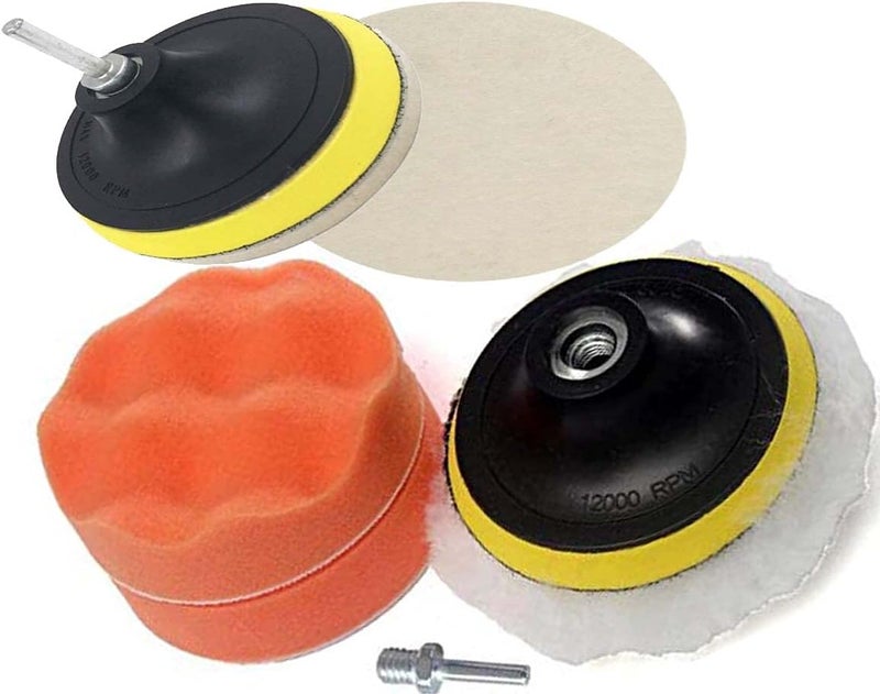 3" inch 7 Pieces Wool & Felt Waxing Sponge & Felt Pads Buffing Polishing Pad Car Polisher Kit with M10/14 Drill Adapter (Pack of 2 Sets, Multicolour) - Image 5