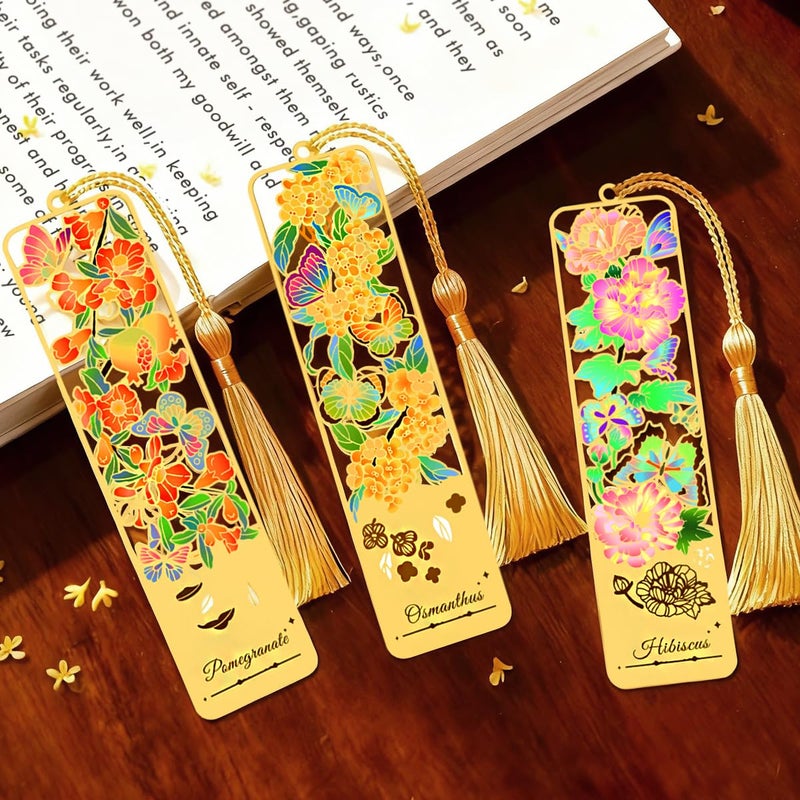 Kinsound 3Pcs Metal Flower Bookmarks With Tassel For Reading Women  Pretty Cute Book Markers For Women  Men  Kids  Book Lovers  Reading Accessories Gifts For Book Lovers - Image 1