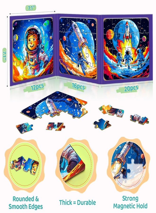 Flamax 3-in-1 Magnetic Puzzles for Toddlers 2-4, 12/16/20 Pieces Space Travel Magnet Puzzle Book, Magnet Puzzle for Kids, Magnetic Puzzles for Toddlers 3-5 - Image 2