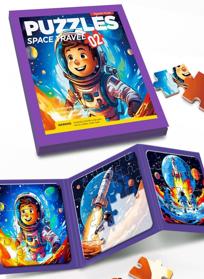 Flamax 3-in-1 Magnetic Puzzles for Toddlers 2-4, 12/16/20 Pieces Space Travel Magnet Puzzle Book, Magnet Puzzle for Kids, Magnetic Puzzles for Toddlers 3-5 - Image 1