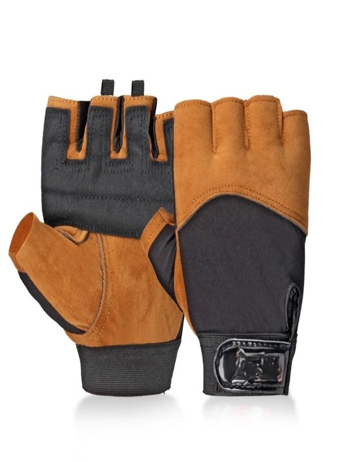 QTM Good Exercise Non-Slip Fitness Sports Training Half Finger Weightlifting Gloves Gym & Fitness Gloves (Brown, Black) - Image 2