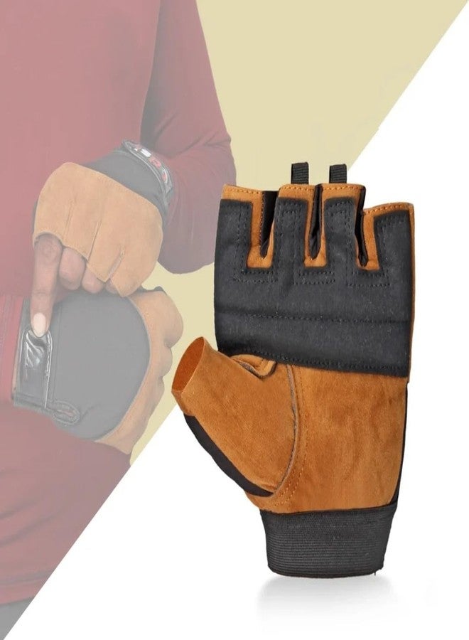 QTM Good Exercise Non-Slip Fitness Sports Training Half Finger Weightlifting Gloves Gym & Fitness Gloves (Brown, Black) - Image 4