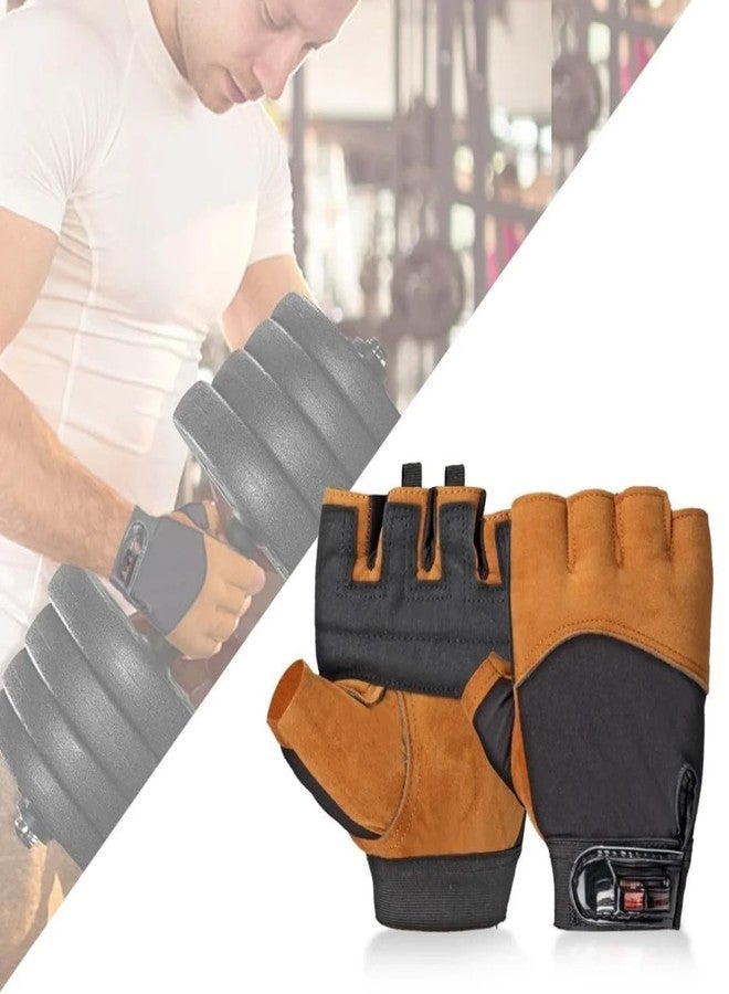 QTM Good Exercise Non-Slip Fitness Sports Training Half Finger Weightlifting Gloves Gym & Fitness Gloves (Brown, Black) - Image 3