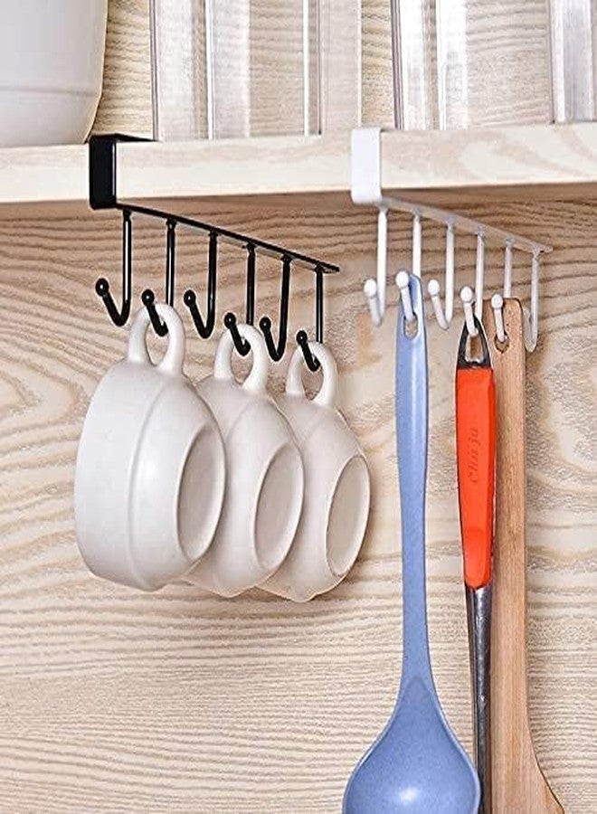 Aldea Metal Under Shelf Coffee Mug Holder – Multifunction Cup Rack Organizer Stand with 6 Hooks for Kitchen Cabinet, Counter & Table (Black, Set of 1) - Image 1