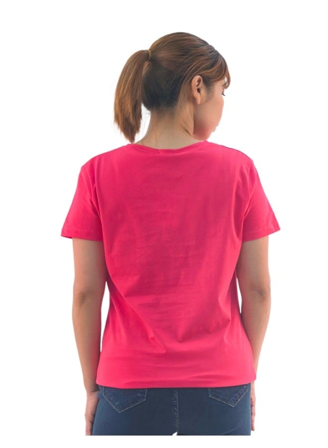JOANNA JOANNA W203021 Women's Mono Bear Print Round Neck Short Sleeve T-Shirt - Pink  - Image 3