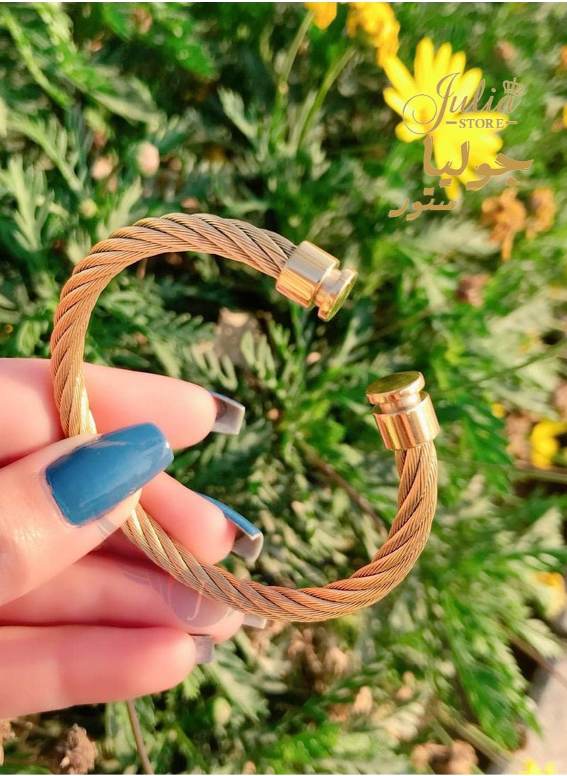 Julia Store - 18K Gold Plated Stainless Steel Cable Wire Bracelets Unisex Dainty Charm Bangle Bracelet Inspirational Adjustable Cuff Bracelet - Image 1