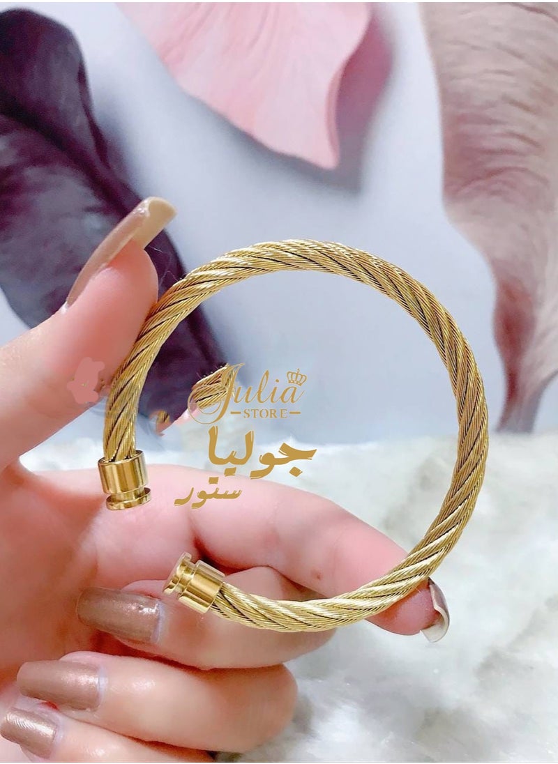 Julia Store - 18K Gold Plated Stainless Steel Cable Wire Bracelets Unisex Dainty Charm Bangle Bracelet Inspirational Adjustable Cuff Bracelet - Image 1