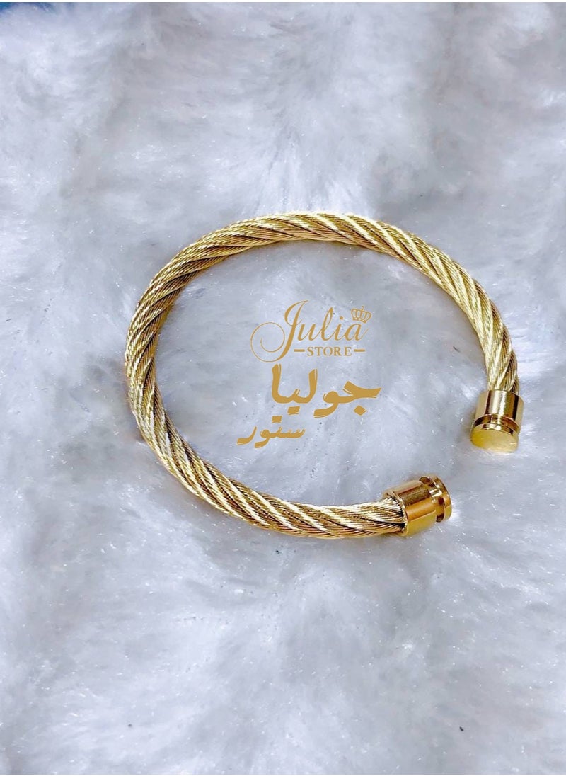 Julia Store - 18K Gold Plated Stainless Steel Cable Wire Bracelets Unisex Dainty Charm Bangle Bracelet Inspirational Adjustable Cuff Bracelet - Image 1