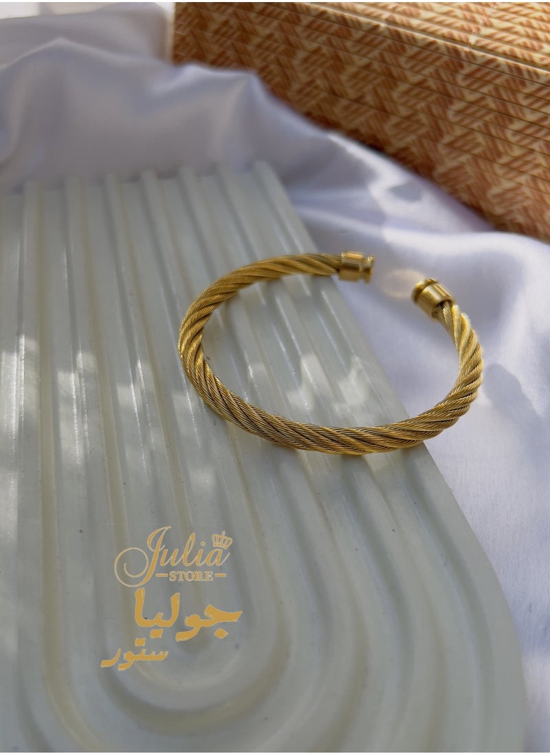 Julia Store - 18K Gold Plated Stainless Steel Cable Wire Bracelets Unisex Dainty Charm Bangle Bracelet Inspirational Adjustable Cuff Bracelet - Image 1