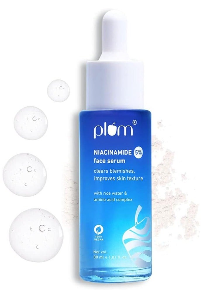 Plum 5% Niacinamide Serum | Serum for Face | With Rice Water & Amino Acid Complex | Clears Blemishes & Improves Skin Texture | Brightens Skin | For All Skin Types | 100% Vegan (30 ml) - Image 1