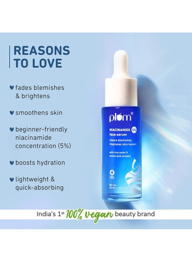 Plum 5% Niacinamide Serum | Serum for Face | With Rice Water & Amino Acid Complex | Clears Blemishes & Improves Skin Texture | Brightens Skin | For All Skin Types | 100% Vegan (30 ml) - Image 2