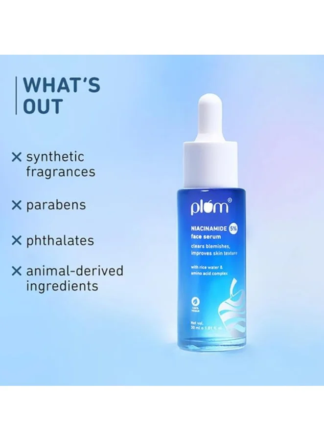 Plum Plum 5% Niacinamide Serum Plum 5% Niacinamide Serum | Serum for Face | With Rice Water & Amino Acid Complex | Clears Blemishes & Improves Skin Texture | Brightens Skin | For All Skin Types | 100% Vegan (30 ml)  | Best Price UAE