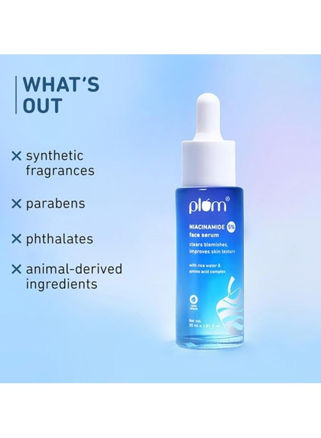 Plum 5% Niacinamide Serum | Serum for Face | With Rice Water & Amino Acid Complex | Clears Blemishes & Improves Skin Texture | Brightens Skin | For All Skin Types | 100% Vegan (30 ml) - Image 5