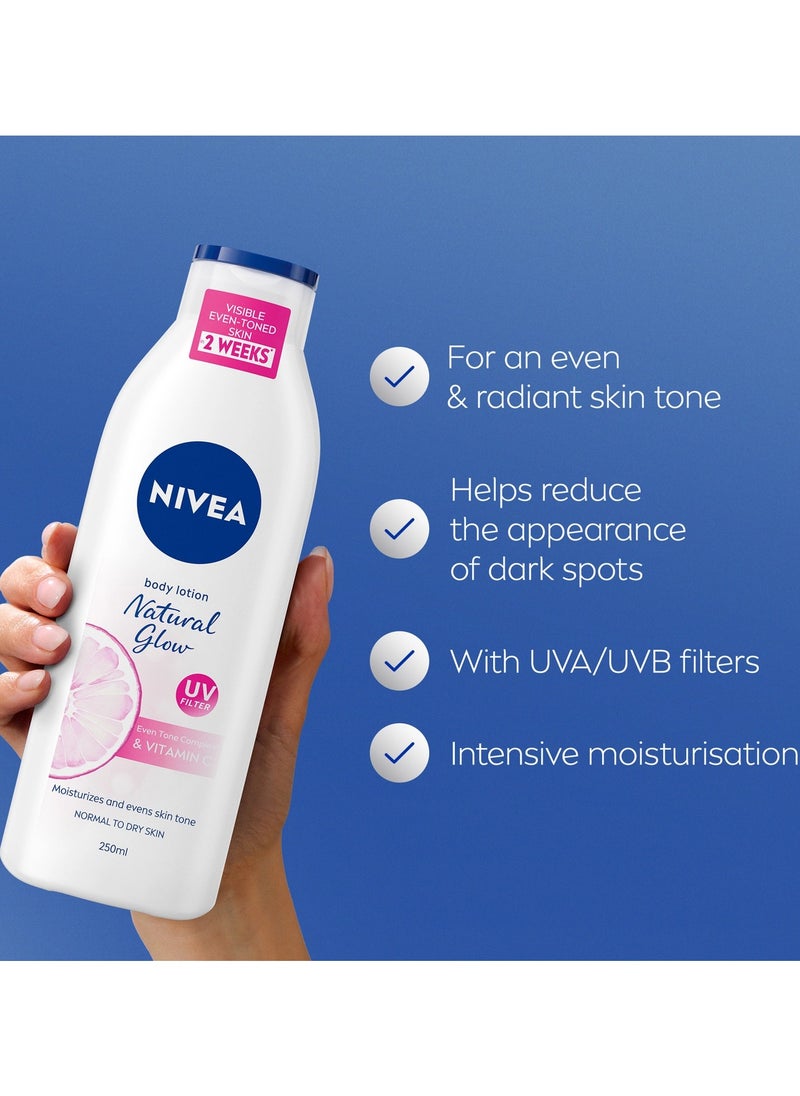 Nivea Body Lotion Natural Glow with Even Tone Complex and Vitamin C 250 ml  - Image 2