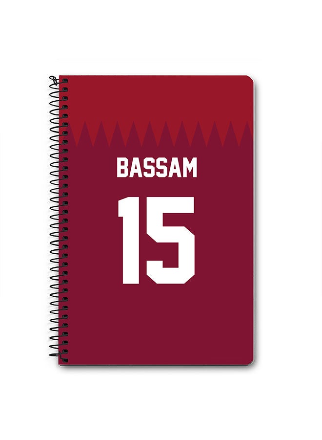 Stylizedd Designer A5 Spiral Notebook Memo Notepad Journal - Football Team - Qatar Player Name - Bassam - Image 1