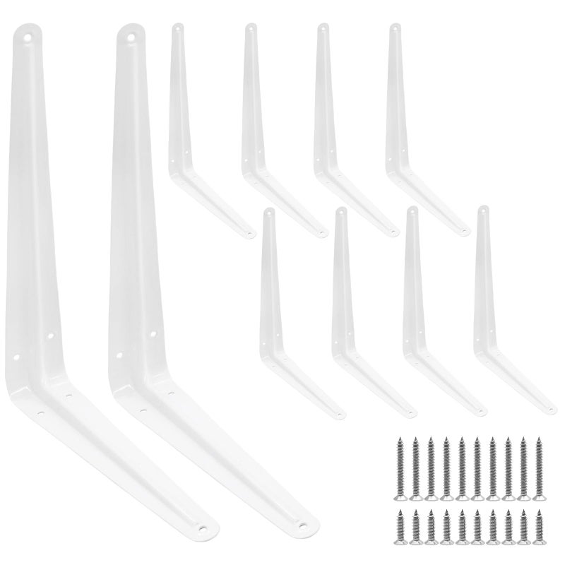 Uenhoy 10 Pack White Shelf Brackets 10 Inch Metal Floating Shelf Brackets Heavy Duty L Bracket for Shelves Wall Mount Angle Corner Braces 10 x 8 - Image 2